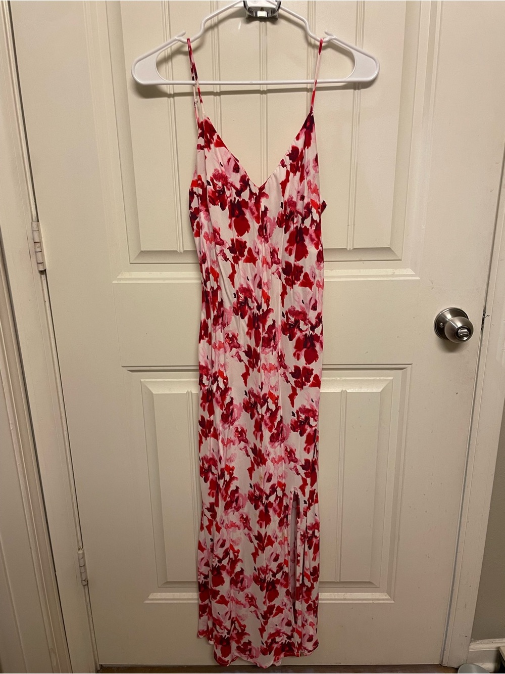 Red Floral Slip Maxi Dress with Adjustable Straps